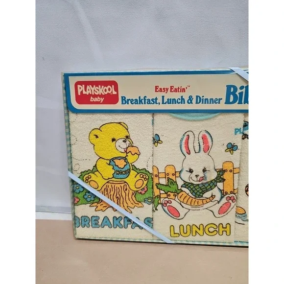 1986 Playskool Drool Bibs Set for Breakfast Lunch Dinner Bears Bunny Box 3 Pack - Picture 2 of 8